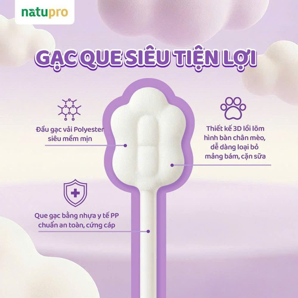 Gạc rơ lưỡi lợi khuẩn Natu - Gac plus cho bé – sạch miệng - an toàn - tiện lợi - giữ vệ sinh tuyệt đối cho bé..