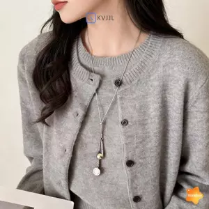 Tai nghe bạc mặt dây chuyền giọt nước phong cách INS đơn giản, phù hợp làm quà tặng