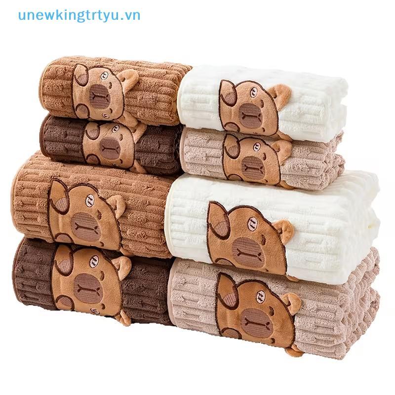 Bộ khăn tắm mặt Capybara Unewtyu 2-Pa dễ thương, lông cừu san hô siêu mềm, khăn 34x74 inch và khăn tắm 70x140 inch, siêu thấm và khô Qui-Drying VN