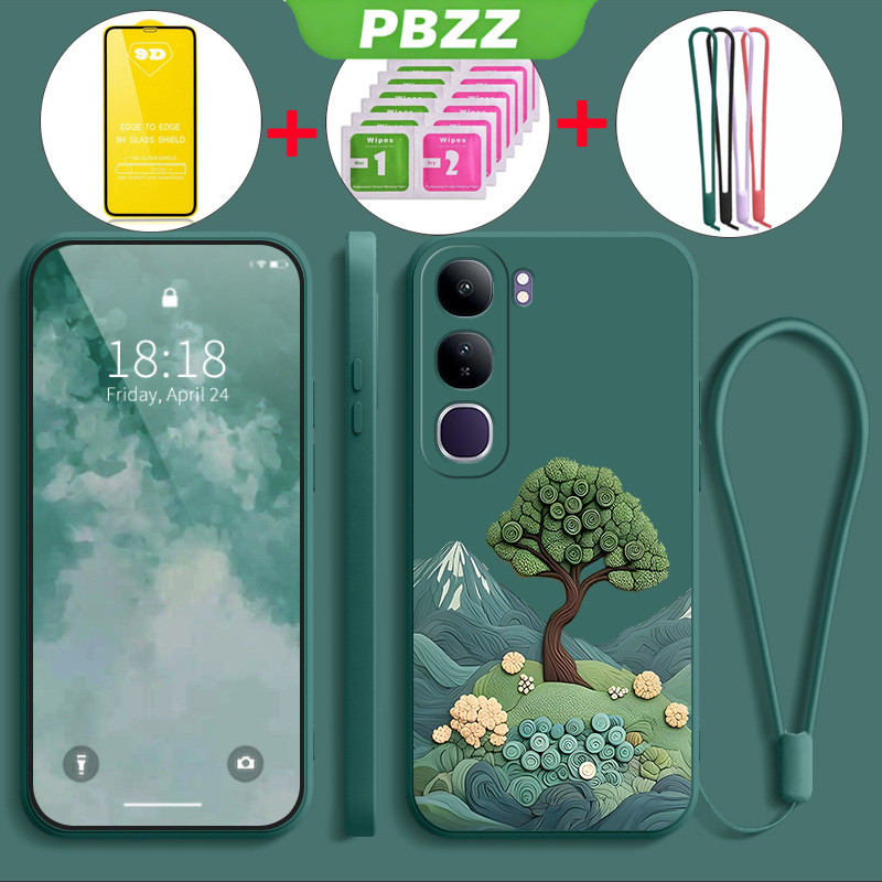 Với ốp kính cường lực cho vivo v40 lite vivo Y19S 4G VIVO y29s y04 Y29 4g, vỏ điện thoại mềm silicone lỏng chống sốc thiết kế mới thẩm mỹ Manga Cây Cây YTMLS01