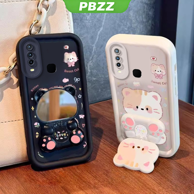 Ốp Lưng Cho VIVO Y12 VIVO Y15 VIVO Y17 VIVO Y19 VIVO Z1 PRO Vỏ Điện Thoại Vỏ Mềm Silicon Chống Sốc Thiết Kế Mới Thẩm Mỹ Mèo Hoạt Hình Có Giá Đỡ Cho Gương JTMMZJ01