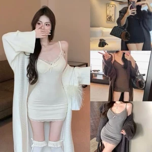 Đầm hai dây phối viền ren có mút ôm body tôn dáng chất thun tăm BLPP55