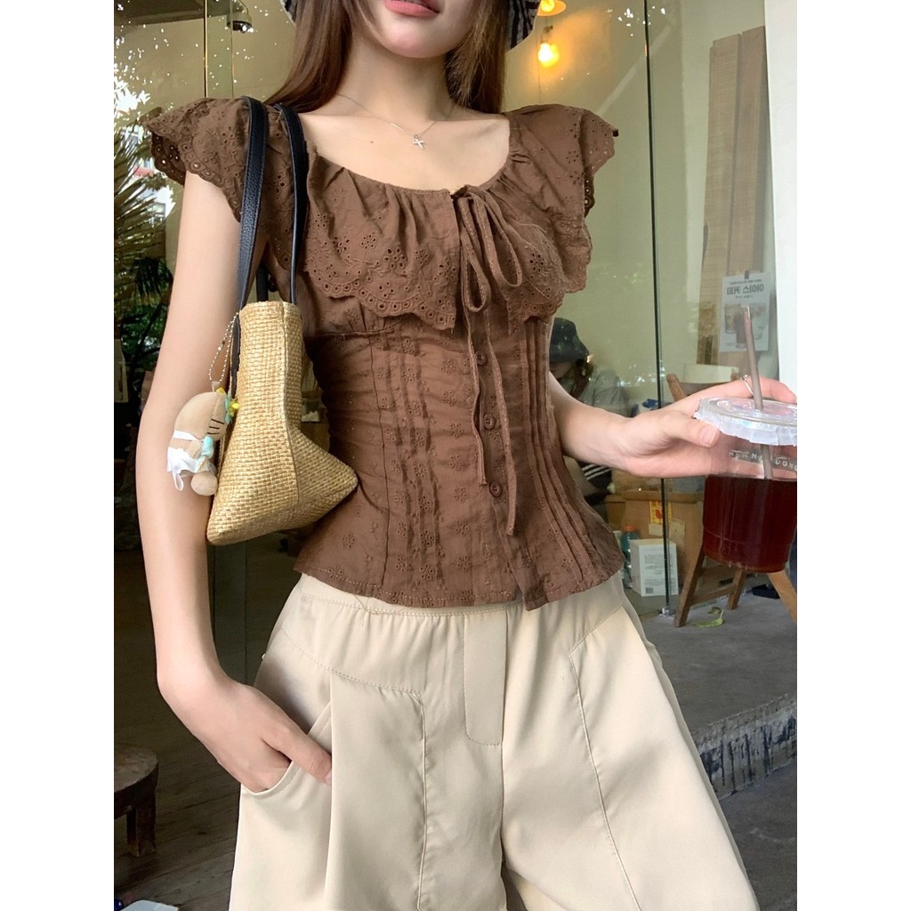 SUXI Áo sơ mi nữ xếp ly kiểu Pháp mềm mại, phù hợp mùa hè 260318