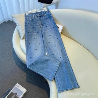 [Khuyến mãi 10%, Hạn Chế] Quần Jean Thêu Kim Cương Màu Xanh Hoa Hồng Retro Size Lớn, Thời Trang và Cao Cấp