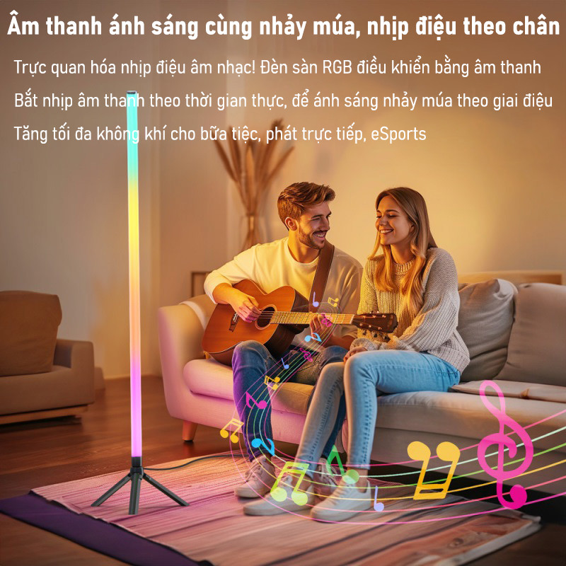 Cây Đèn LED RGB 124cm 360° Nháy Theo Nhạc Mới Nhất 2026 - Trang Trí PC, Tivi & Phòng Cực Đẹp, Tích Hợp APP & Remote