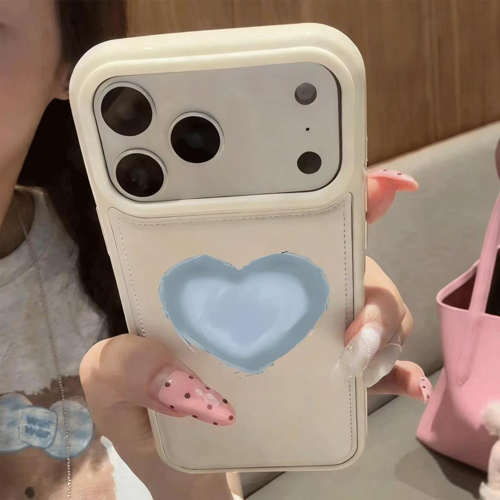 màu xanh nhạt nhũ trái tim 16 vỏ điện thoại iPhone17Air vỏ bánh mì 14/13/11 Pro