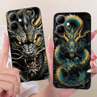 Dành Cho Infinix Smart 20 4G X6840 Ốp Điện Thoại Mèo Dễ Thương Rồng Mát Thiết Kế Hoạt Hình Ốp Lưng Màu Đen Mềm Silicon Chống Sốc Vỏ