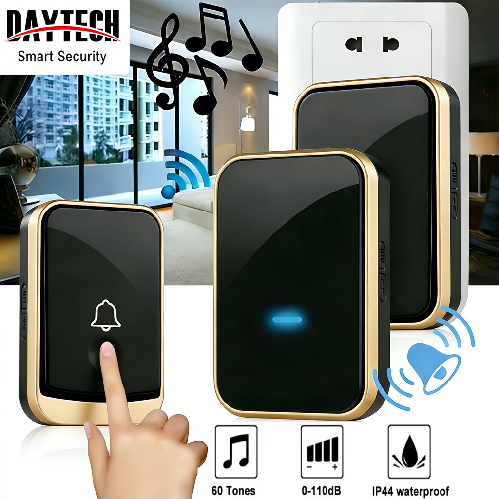 DAYTECH Chuông Cửa Không Dây DB18 Chống Nước IP44 Khoảng Cách 300m 45 Nhạc Chuông Cho Căn Hộ Khách Sạn Gia Đình