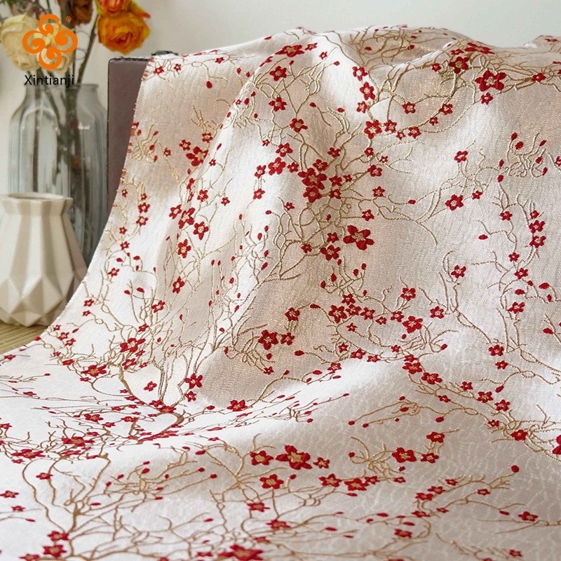 0.5 / 1 Mét Hoa Mận Dập Nổi Vải Jacquard Retro Tutu Váy Vàng Lụa Tự Làm Cứng DIY Nữ Thời Trang Đầm Vải Trang Trí TJ20998