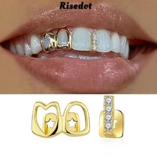 Lưới tản nhiệt răng RISEDOT Hip Hop với thiết kế trái tim rỗng sáng bóng, phong cáchpunk đồng màu vàng