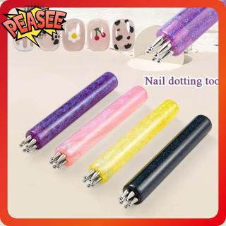 [PEASEE] Bút chấm móng 5 cánh hoa, tay cầm acrylic, dụng cụ vẽ hoa một thì cho DIY Nail Art