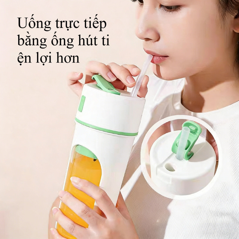 Máy Xay Sinh Tố Cầm Tay Mini 480ml - Máy Ép Trái Cây USB, Có Ống Hút, Dùng Du Lịch, Tiện Lợi