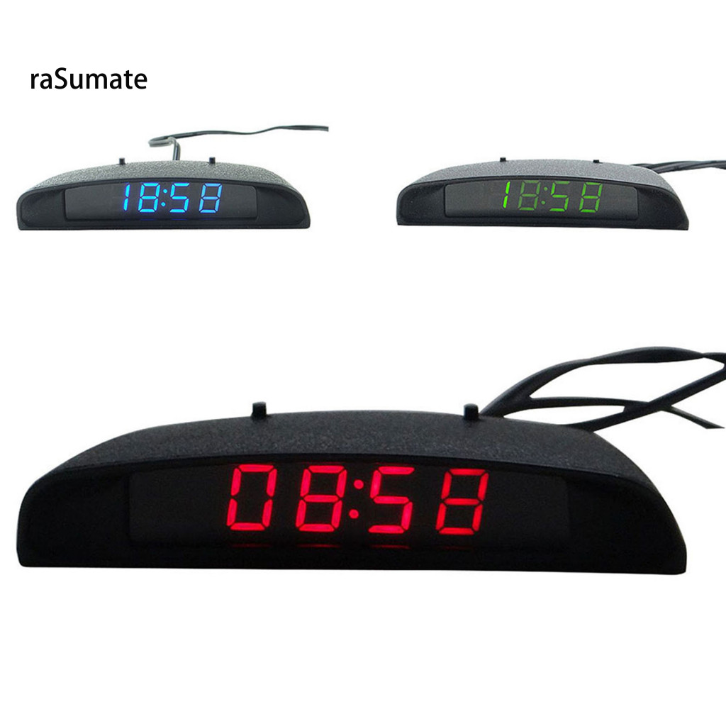 < rasumate > Đồng hồ điện tử Tấm che bóng chức năng 3 trong 1 Đồng hồ điện tử LED ABS cho ô tô