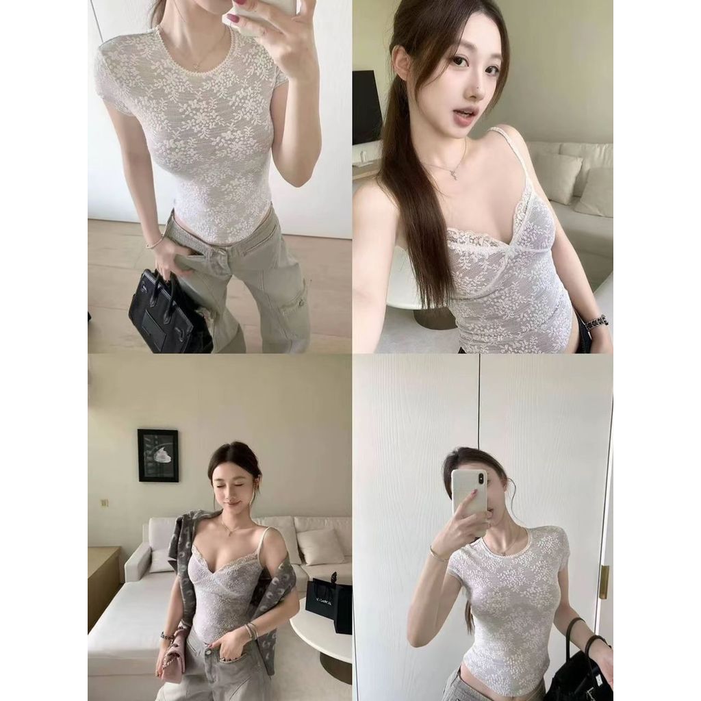 Milyfashion Pure Desire Ren Với Miếng Lót Ngực Tay Ngắn Mùa Xuân Hot Girl Slim-fit Gợi Cảm Ngọt Đáy Top Áo Thun Hiển Thị Plump Ngực Nhỏ Julong