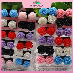 MYPANDA 12 Đôi Bông Tai Hoa Hồng Huyền Bí Bông Tai Hoa Màu Hỗn Hợp Bán Buôn.