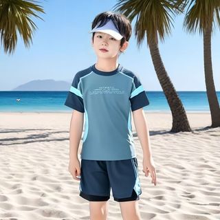 Đồ bơi bé trai 2 mảnh - áo ngắn tay quần short nhanh khô phong cách thể thao đi biển