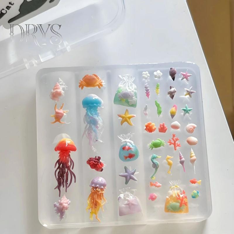 (TFT) 3D Ocean Series Khuôn Làm Móng Tay Silicon DIY Nail Art Trang Trí Sứa Sao Biển Vỏ Trong Suốt Làm Móng Tay Cho Móng Tay Thủ Công MỚI