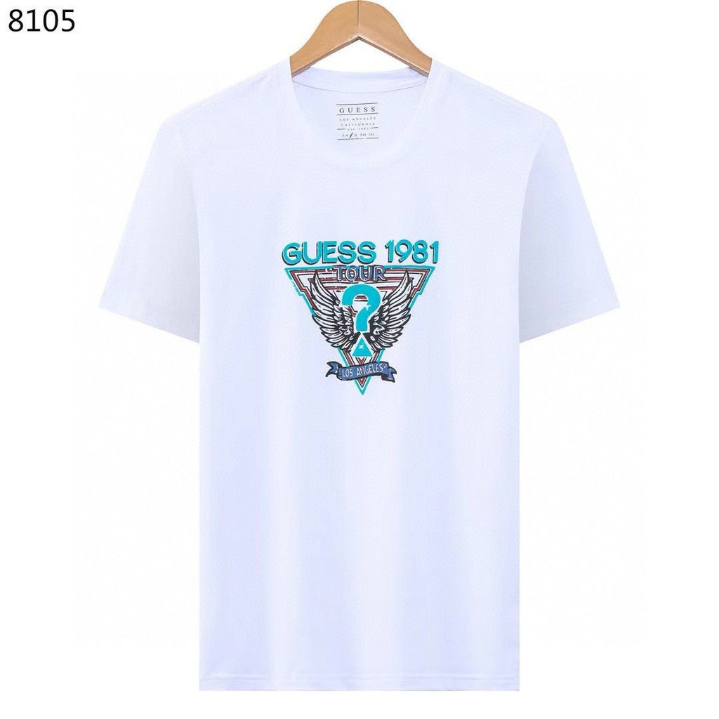 GUESS Mới Tay Ngắn 100% Cotton Cao Cấp Đơn Giản Ngược Tam Giác In Hình Áo Thun Thường Ngày