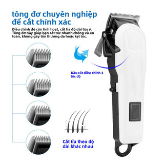 Tông đơ Không Dây Chuyên Nghiệp, Lưỡi Dao Hợp Kim Titan, Màn Hình LED Hiển Thị Dung Lượng Pin