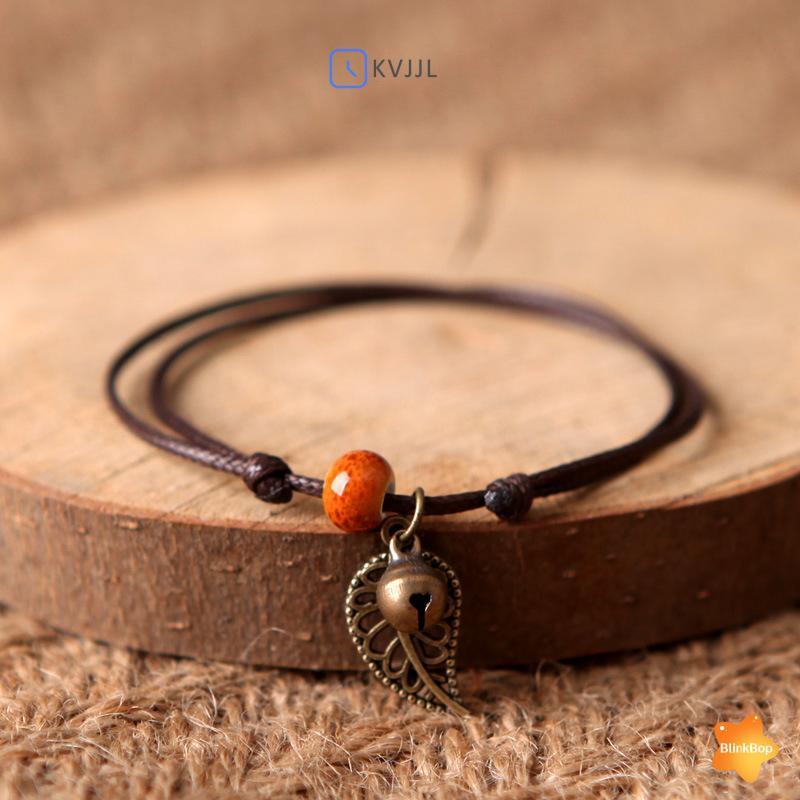 Vòng chân gốm đa màu dành cho nữ, chuông lá đồng cổ điển, phong cách boho, phù hợp làm quà tặng cho bữa tiệc bãi biển.