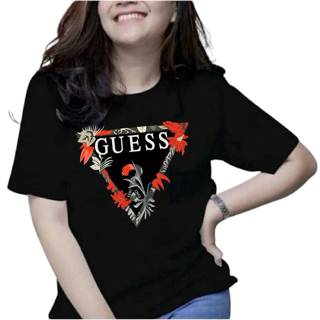 Áo thun cổ tròn thương hiệu thời trang GUESS dáng rộng 100% Cotton chất lượng cao tay ngắn nữ