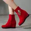 VNTMLH34-43 Kích Thước Lớn Da Lộn Mờ Thời Trang Phong Cách Đơn Giản Kim Cương Giả Tua Rua Mũi Tròn Cao Gót Đến Mắt Cá Chân Giày Bốt Bên Dây Kéo Nêm Gót Lớn Đỏ Cô Dâu Giày Cưới