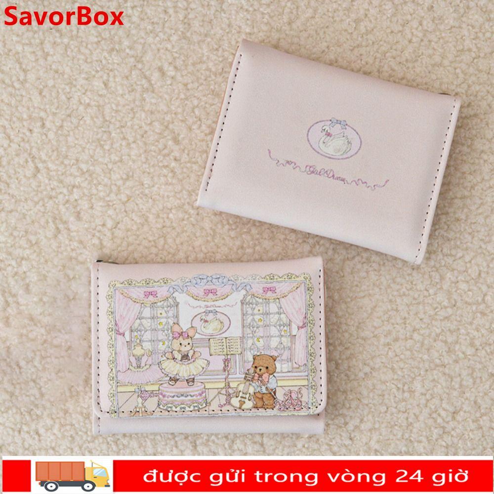 Túi đựng tiền SAVORBOX, Ví ngắn cầm tay PU, Ví đựng tiền xu gấu và thỏ nhiều khe cổ điển dành cho nữ