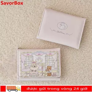 Túi đựng tiền SAVORBOX, Ví ngắn cầm tay PU, Ví đựng tiền xu gấu và thỏ nhiều khe cổ điển dành cho nữ