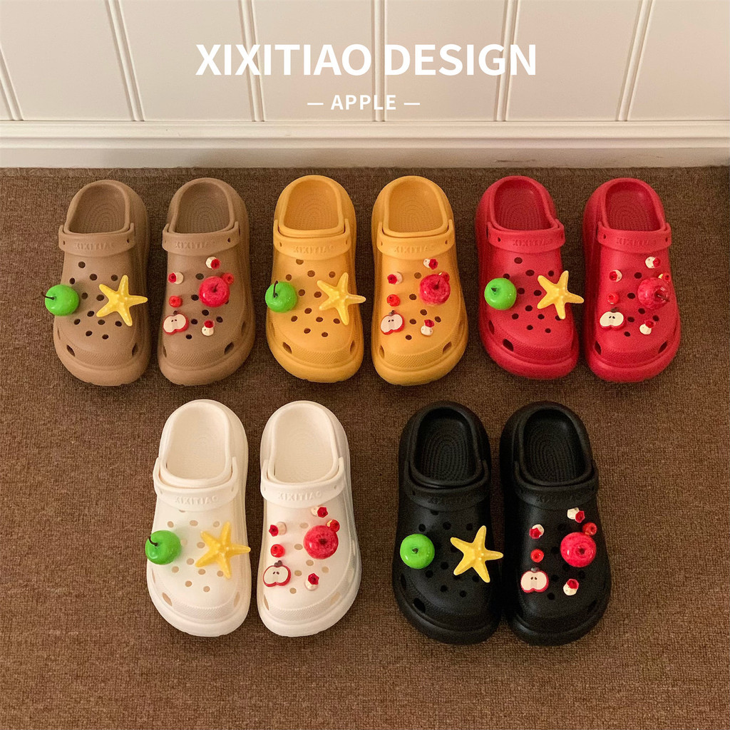 XIXITIAO Dép Dép Nâng Cao Dễ Thương Apple Đế Mềm Nữ Thời Trang Phong Cách Mới Mùa Hè EVA Ngoài Trời