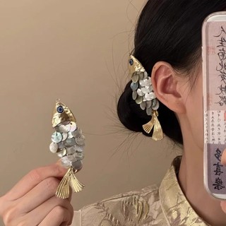MAUROPOLI [Hàng có sẵn] Cá chép đỏ có vàng ~ Retro Đỏ Cá Koi Cân Tóc Nữ Niche Kẹp bên độc đáo Phụ kiện đầu lễ hội năm