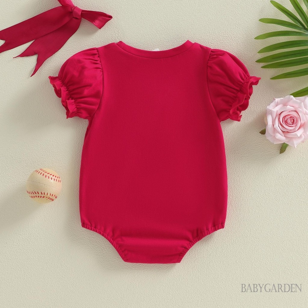 Bé Gái Mùa Hè Áo Liền Quần Tay Ngắn Thêu Bóng Chày Nơ Body Sơ Sinh Playsuit Cho Năm Mới