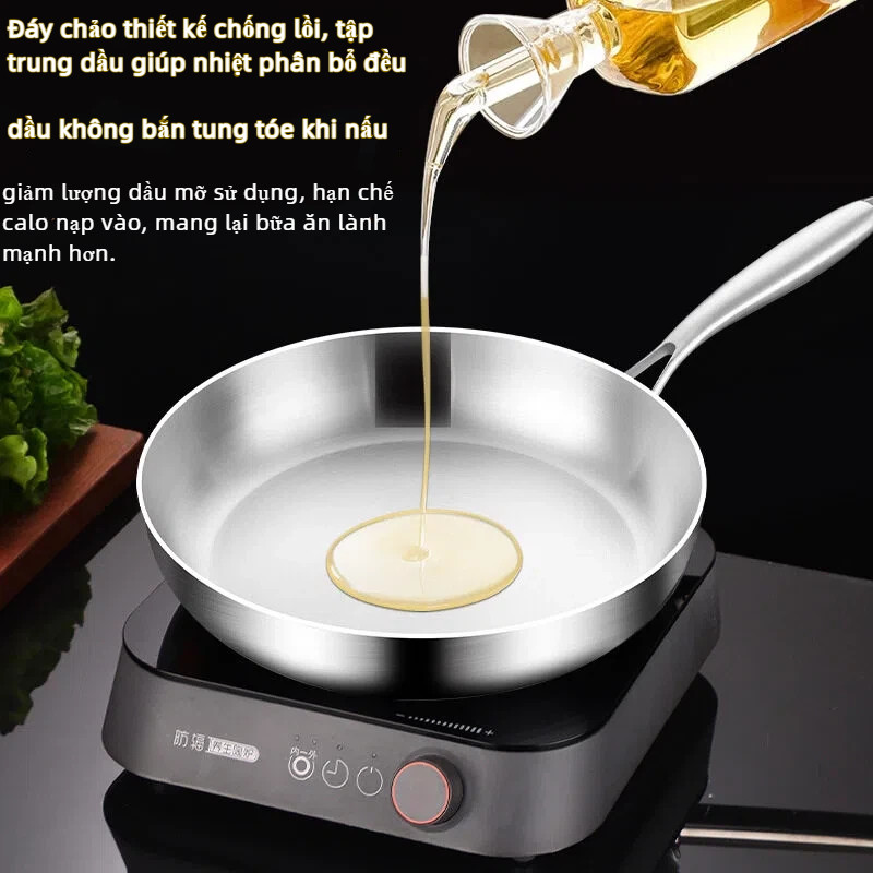 Chảo Inox 316L 7 Lớp Nguyên Khối, Chống Dính Tự Nhiên Không Lớp Phủ, Dùng Mọi Bếp, Dễ Vệ Sinh