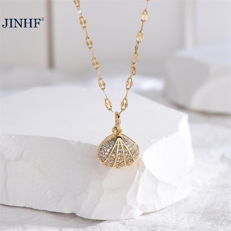 Vòng cổ và mặt dây chuyền nữ Jinhf - chất liệu titan, ngọc trai và kim cương giả - Thời thượng không mòn