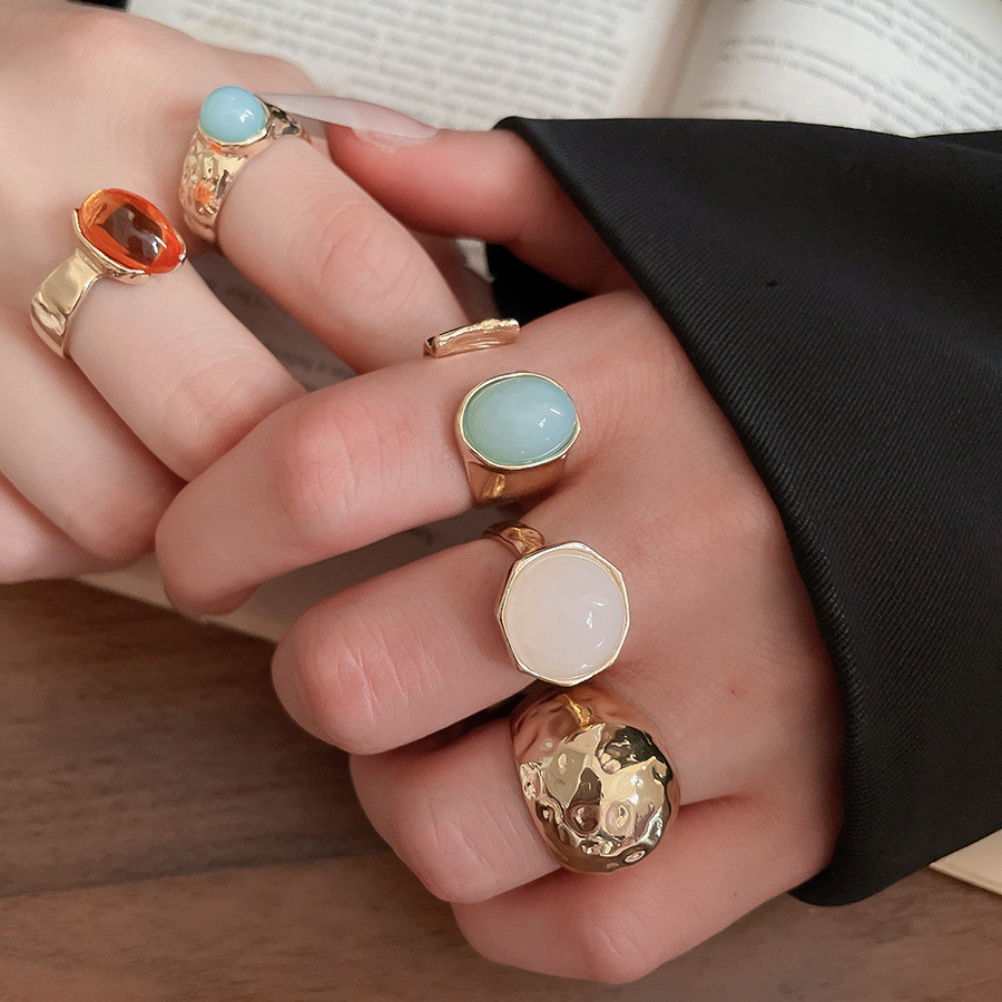 Bộ nhẫn kim loại đánh bóng 5 miếng điều chỉnhsize, xếp chồng dễ dàng - Trang sức sang trọng dành cho nữ