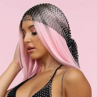NECKLACEMASK Mũ Kim Cương Giả, Lưới Đàn Hồi Kim Cương Giả Đầu Khăn, Bóng Thanh Lịch Cosplay Rỗng Ra Nữ Bling Mũ Nữ
