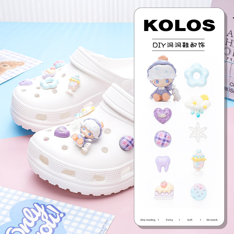 Phụ kiện hoa trang trí cho Crocs DIMOO Pop Mart, khóa giày lỗ tháo rời, phong cách Zhibixing/Busch