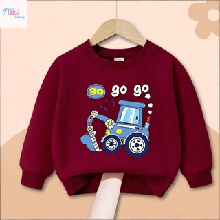 Áo nỉ dài tay cổ tròn thoải mái, in hình máy xúc cho bé trai, chủ đề Paw Patrol một mặt.