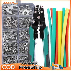 Hộp 320 đầu cos chỉa tròn trần các loại + kìm bấm cos đa năng P-5.8 + V-3.1