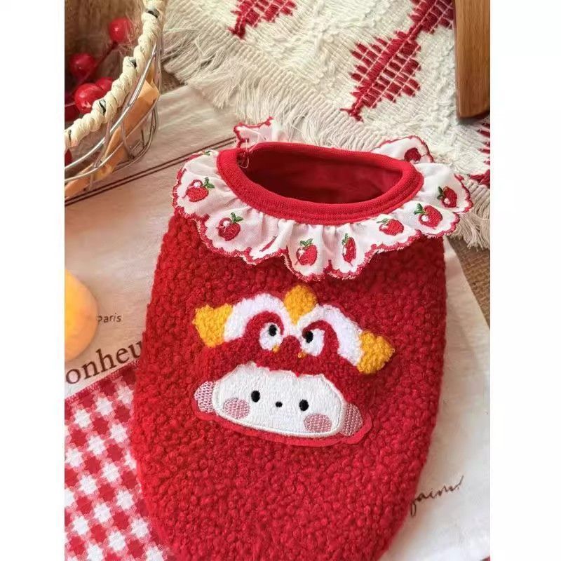 Năm Mới Quần Áo Lễ Hội Mùa Xuân Lễ Hội Lễ Hội Mèo Quần Áo Ren Đỏ Vest Muppet Mèo Vàng Gradient Mèo Con Lông Cừu Vest