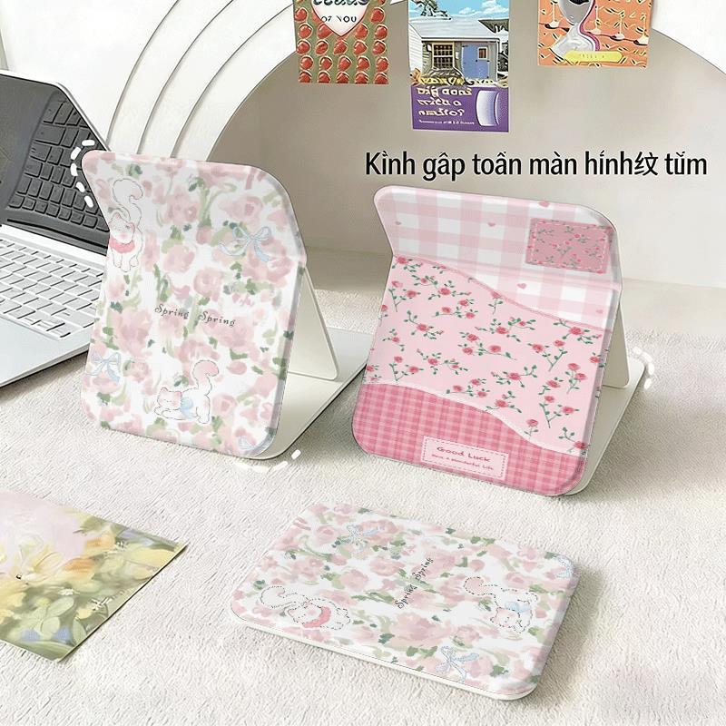 Hoa nhỏ hồng phấnChất liệu bền đẹp, kiểu dáng hiện đại Gương trang điểm gấp cao cấp