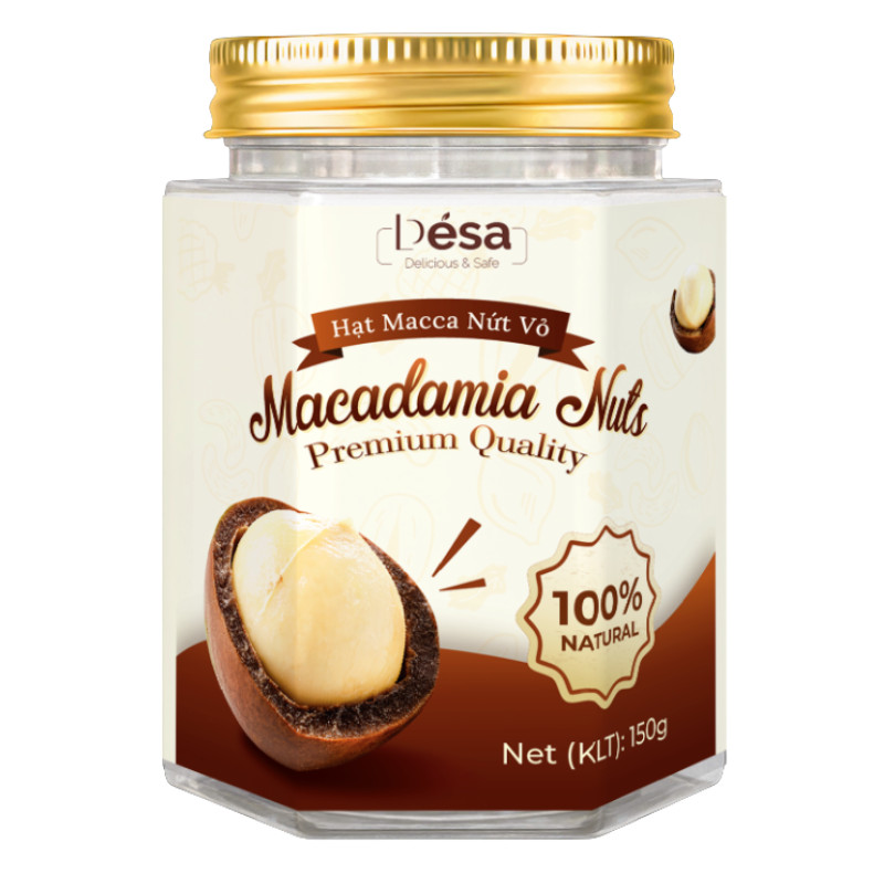 Hạt Macadamia Nứt Vỏ Desa 150g Hũ Thủy Tinh Nhân To Trắng Ngần, Béo Bùi Thanh Nhẹ