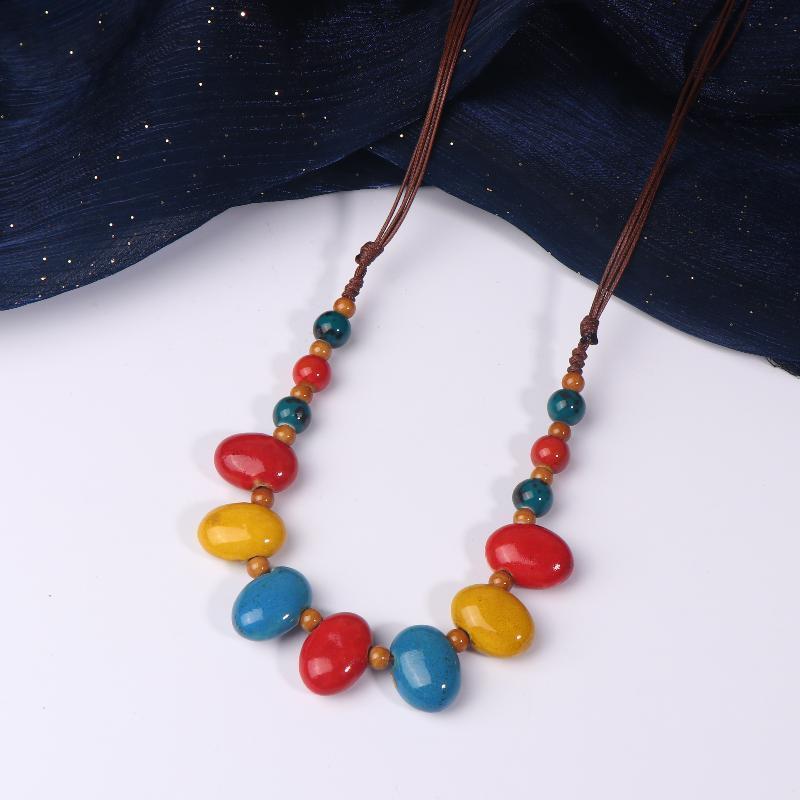 Newsmallbrains Vòng cổ handmade boho gốm đậu màu sắc vintage, trang sức nữ điều chỉnh size