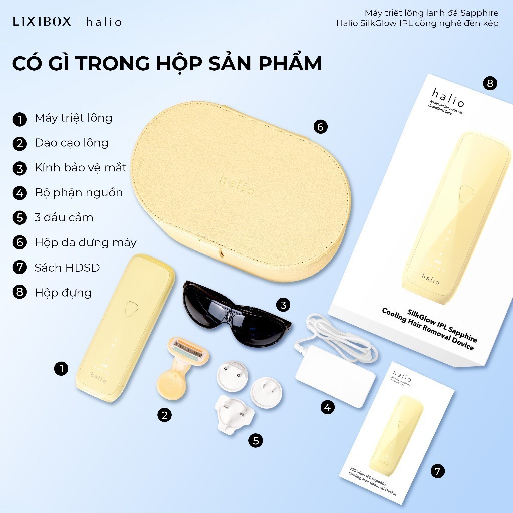 Máy Triệt Lông Halio SilkGlow IPL Sapphire Cooling Hair Removal Device, Bảo hành chính hãng 24 Tháng