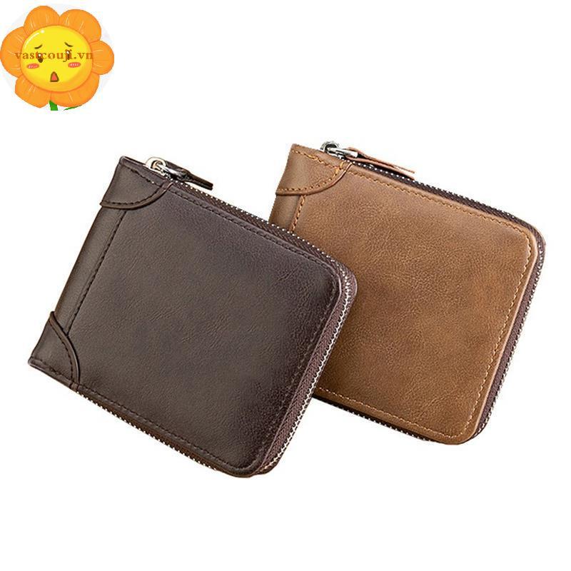 VASTJI Vintage Ngắn Dây Kéo Ví Nam Thời Trang Đồng Xu Nhà Thơ Nhiều Thẻ Khe Cắm Thẻ Ví Cao Cấp Sang Trọng Ví Quà Tặng VN