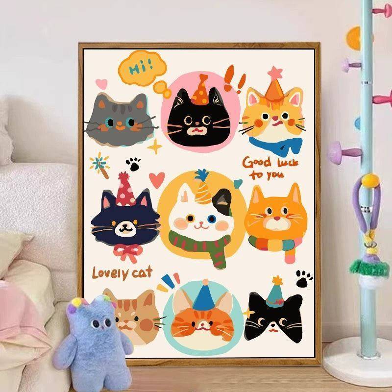 Tranh trang trí canvas mèo mềm mại và dễ thương để trang trí tường nền sofa phòng khách