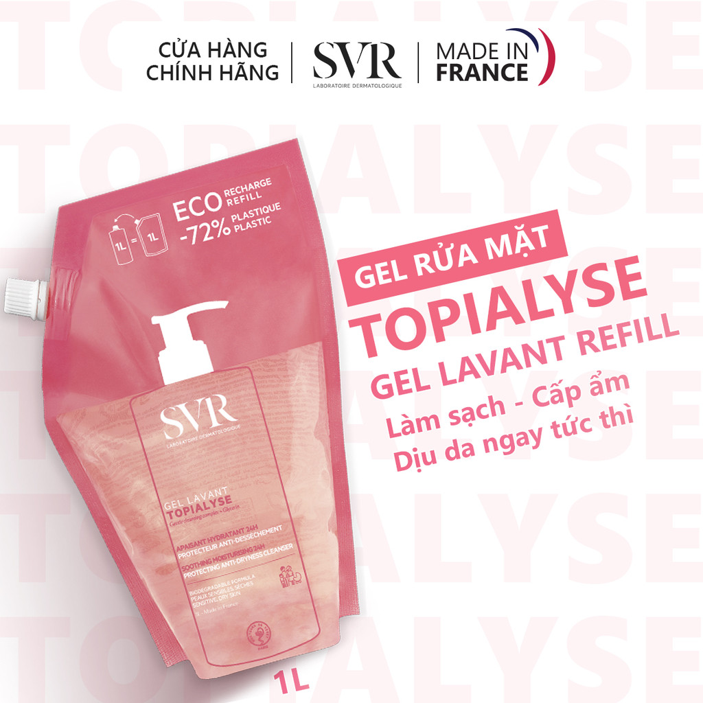 Gel làm sạch cho da nhạy cảm, da khô và viêm da cơ địa SVR TOPIALYSE Gel Lavant 1L Refill
