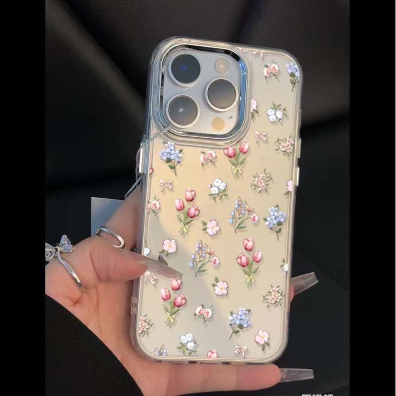 Ốp Lưng Cho Samsung Galaxy S21FE S10 S9 S8 Note 20 10 Plus S21 S22 Siêu Vintage Nhỏ Hoa Mềm Mại Trong Suốt Mạ Kim Loại Ống Kính
