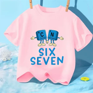 Kids Six Seven 67 Áo Sơ Mi In Hình Hoạt Hình Tay Ngắn Cổ Tròn Thường Ngày Mùa Hè Top