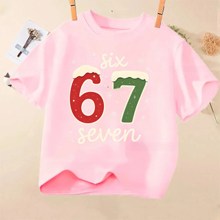 Trẻ Em Ngộ nghĩnh Sáu Bảy 67 Số In Hình Áo Cổ Tròn Quần Áo Mùa Hè