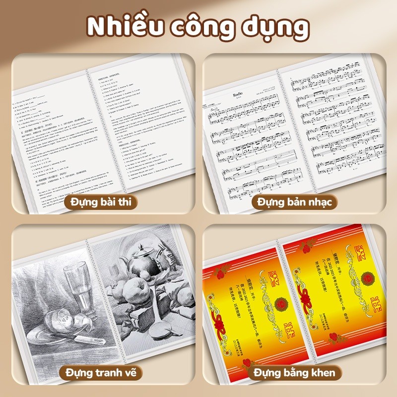 File lá đựng tài liệu A4 trong suốt 40 lá – Tệp hồ sơ văn phòng kèm sticker Capybara dễ thương